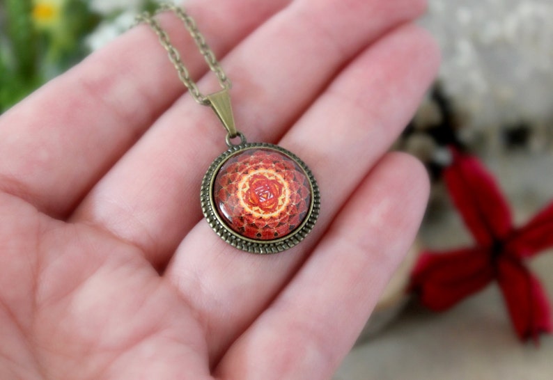 Red Muladhara Chakra Pendant Hindu Jewelry Antique Bronze Pendant Yoga Pendant Handmade Jewelry Spiritual Customized Jewelry image 2