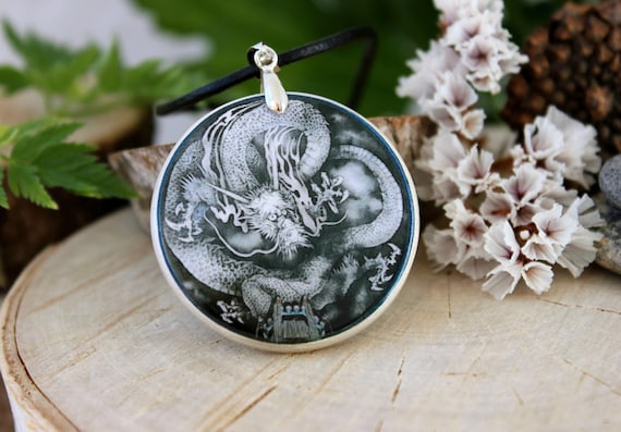 Chinese Dragon Necklace | Dragon Pendant| Black and White Dragon | Symbolic Pendant | Personalized Jewelry