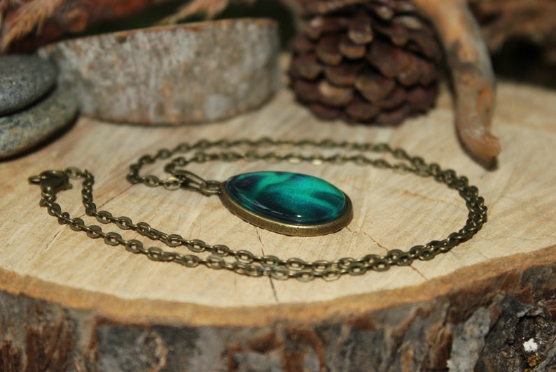 Night Sky Pendant Tear Drop Pendant Northern Lights Pendant Aurora Borealis Jewelry Bronze Necklace Personalized Pendant