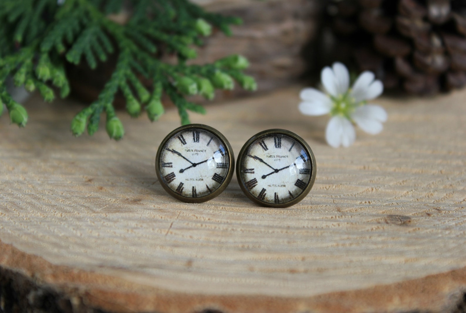 Clock Stud Earrings Clock Dial Jewelry Vintage Clock Etsy