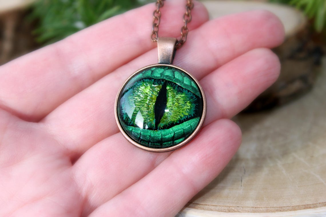 Green Dragon Eye Dragon Eye Necklace Hand Painted Glass Etsy