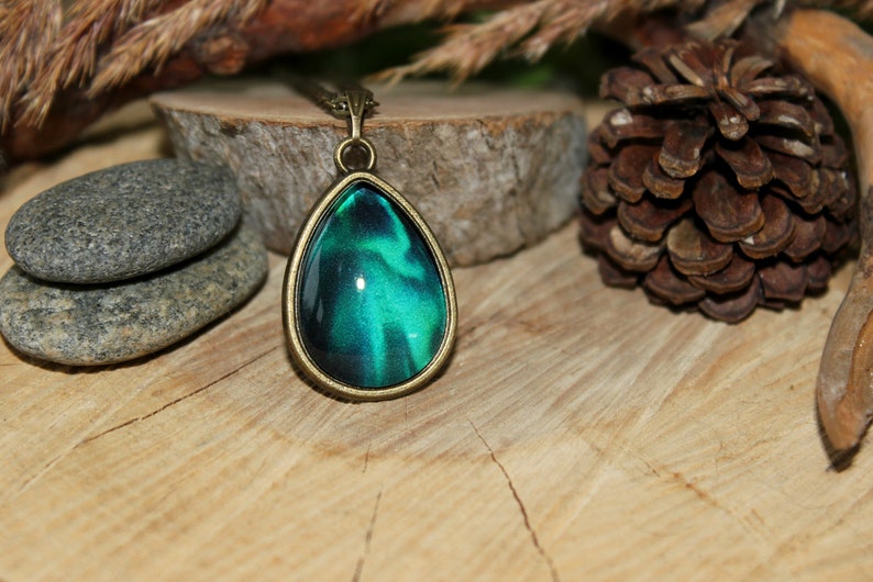 Night Sky Pendant Tear Drop Pendant Northern Lights Pendant Aurora Borealis Jewelry Bronze Necklace Personalized Pendant