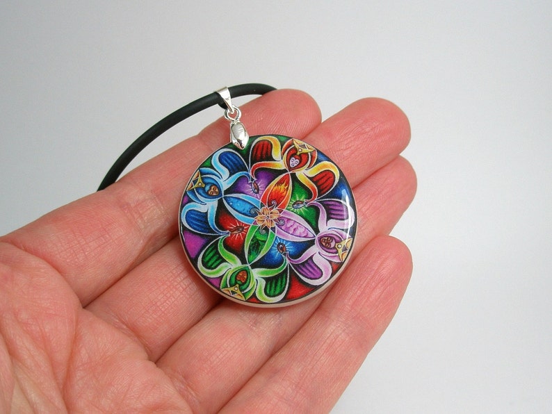 Abstract Wavy Pattern Pendant Rainbow Kaleidoscope Necklace Polymer Clay Pendant Personalized Jewelry image 4