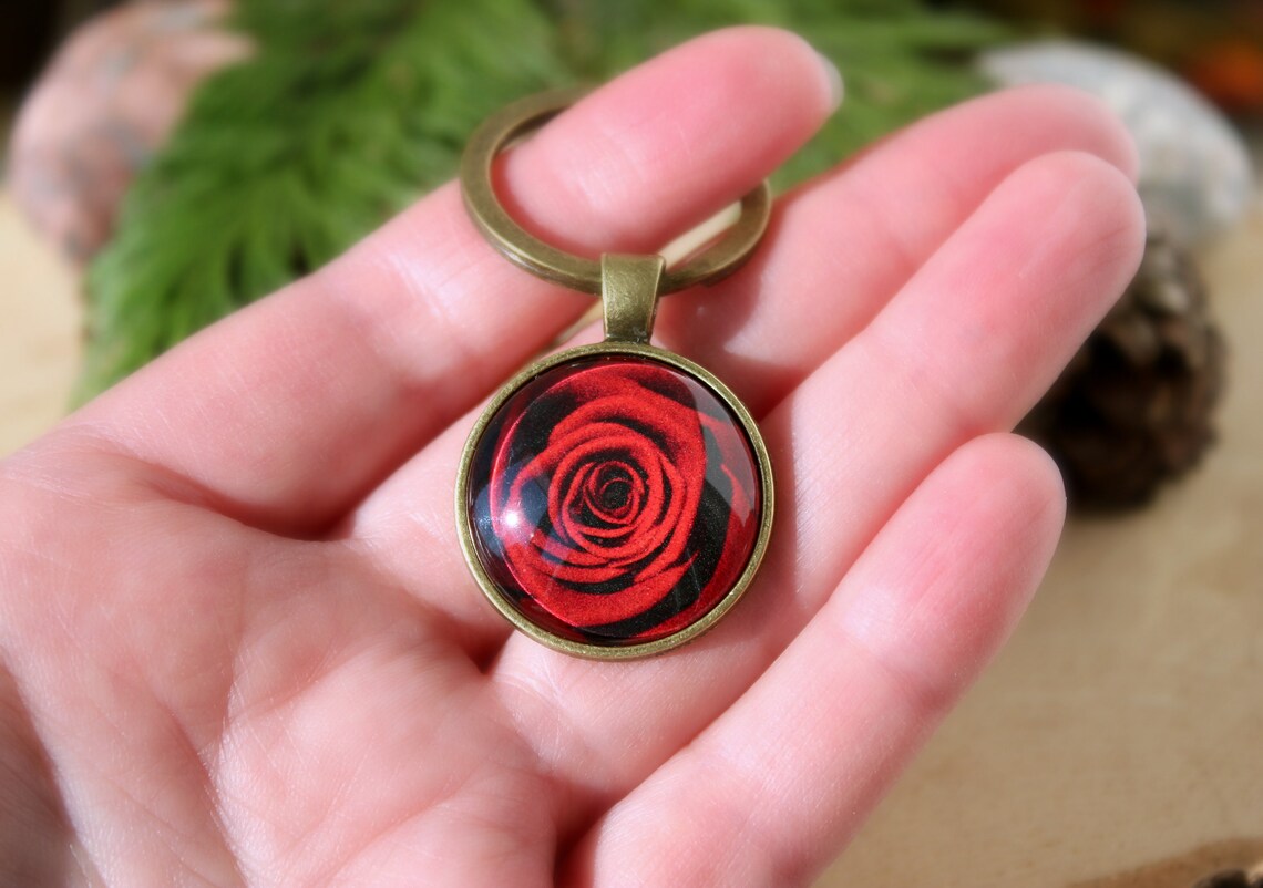 Red Rose Keychain Rose Keychain Flower Keychain Etsy