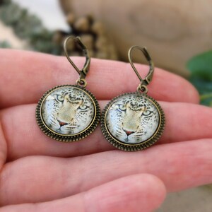 Leopard Earrings, Antique Bronze Earrings, Glass Dome Earrings, Dangle Earrings, Animal Jewelry image 2