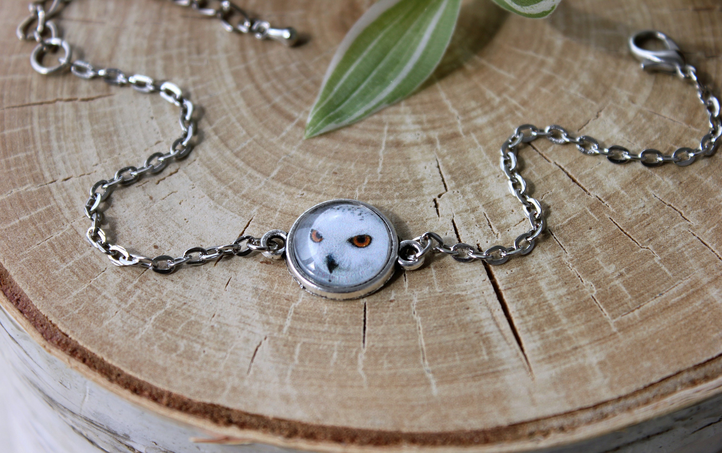 Snowy Owl Bracelet | White Owl Bracelet | Silver Tone Bracelet | Bird Bracelet | Glass Dome Bracelet