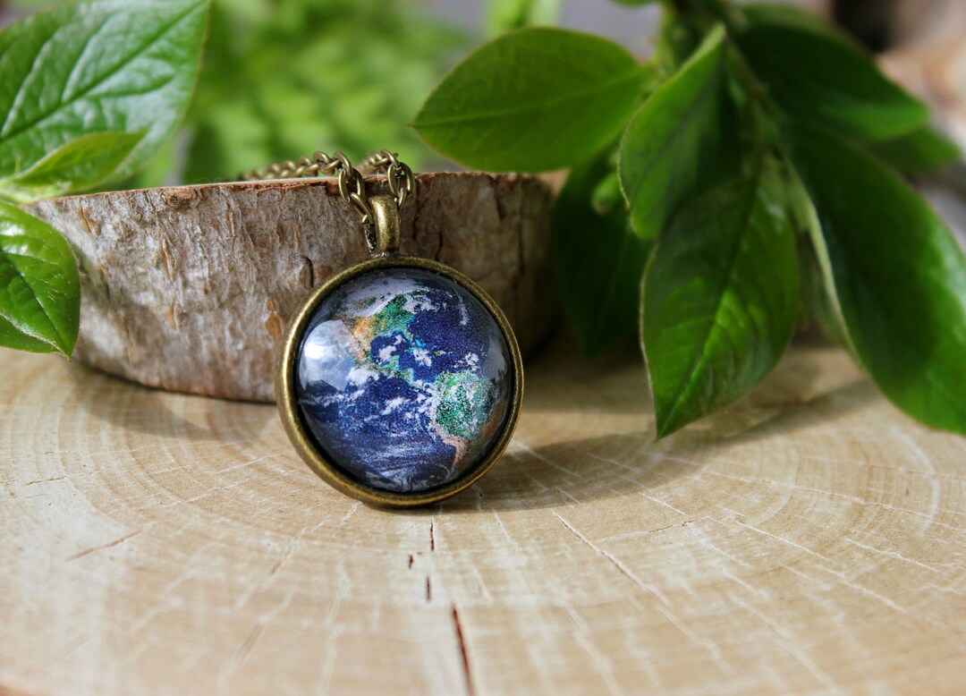 Earth Pendant Earth Necklace Space Jewelry Antique Bronze