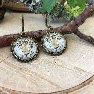 Leopard Earrings, Antique Bronze Earrings, Glass Dome Earrings, Dangle Earrings, Animal Jewelry image 3