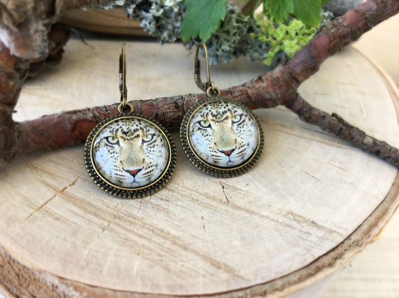 Leopard Earrings, Antique Bronze Earrings, Glass Dome Earrings, Dangle Earrings, Animal Jewelry image 3
