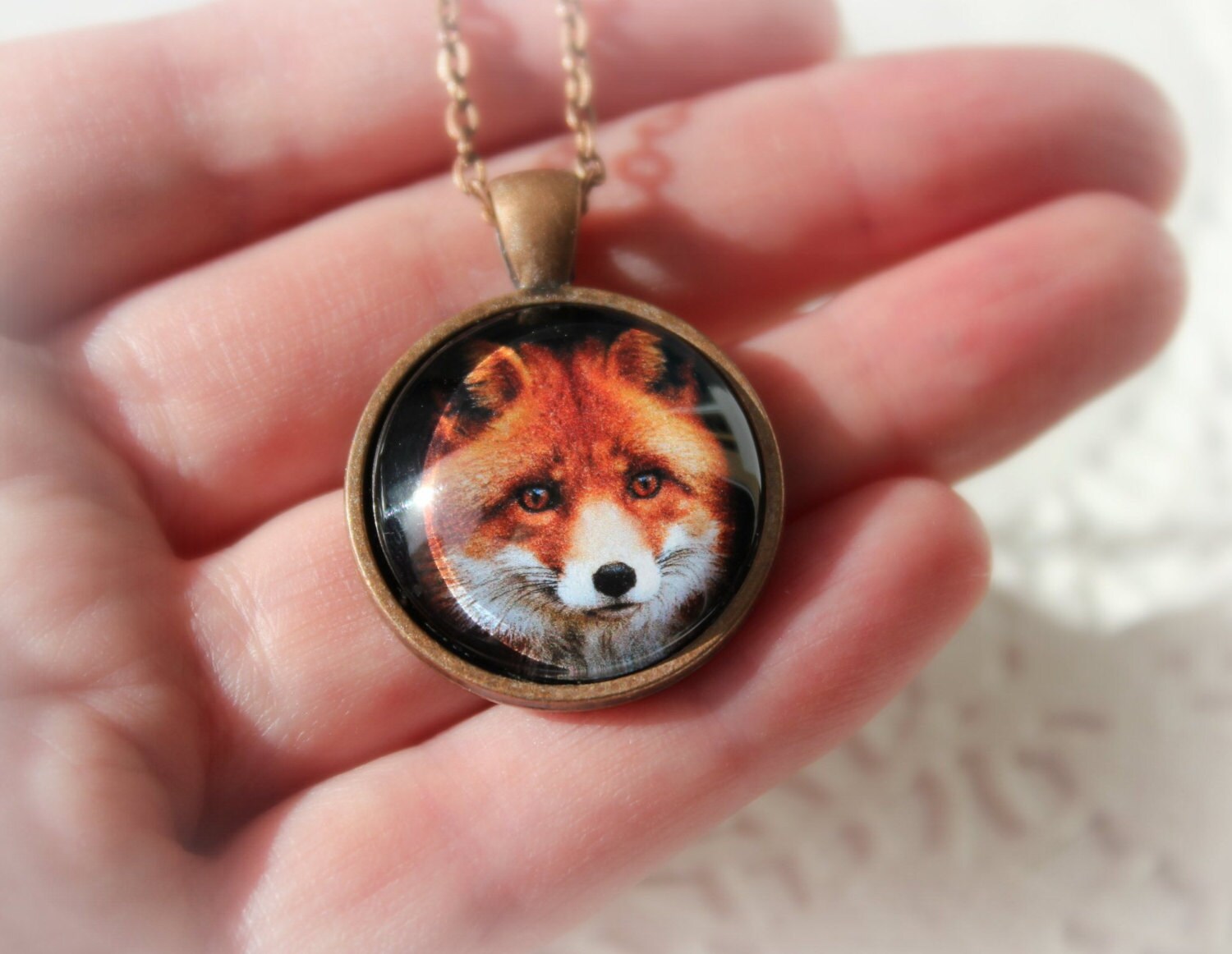 Copper Fox Pendant Antique Copper Animal Pendant Glass Etsy