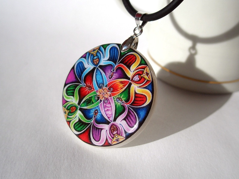 Abstract Wavy Pattern Pendant Rainbow Kaleidoscope Necklace Polymer Clay Pendant Personalized Jewelry image 3