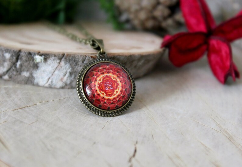 Red Muladhara Chakra Pendant Hindu Jewelry Antique Bronze Pendant Yoga Pendant Handmade Jewelry Spiritual Customized Jewelry image 1