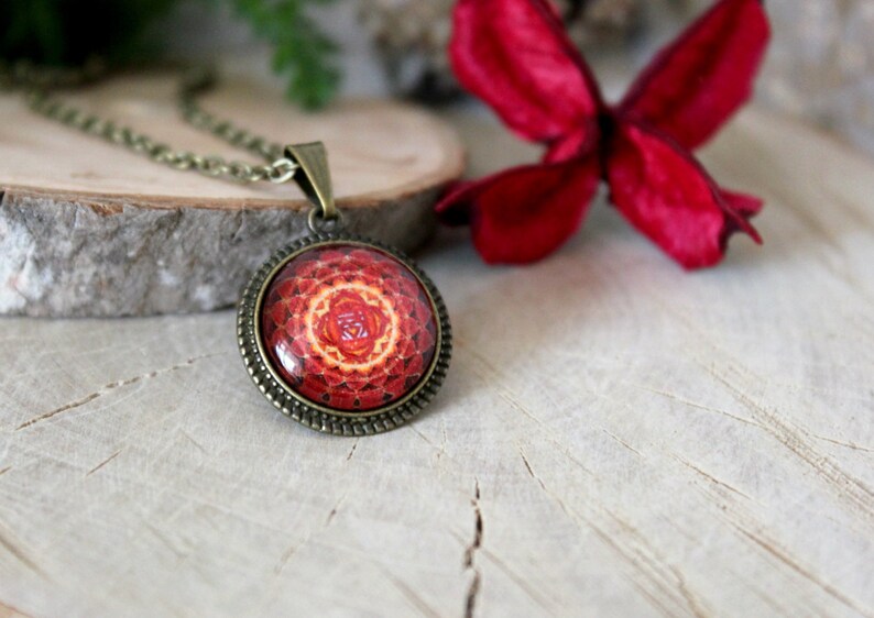 Red Muladhara Chakra Pendant Hindu Jewelry Antique Bronze Pendant Yoga Pendant Handmade Jewelry Spiritual Customized Jewelry image 4