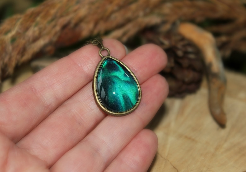 Night Sky Pendant Tear Drop Pendant Northern Lights Pendant Aurora Borealis Jewelry Bronze Necklace Personalized Pendant