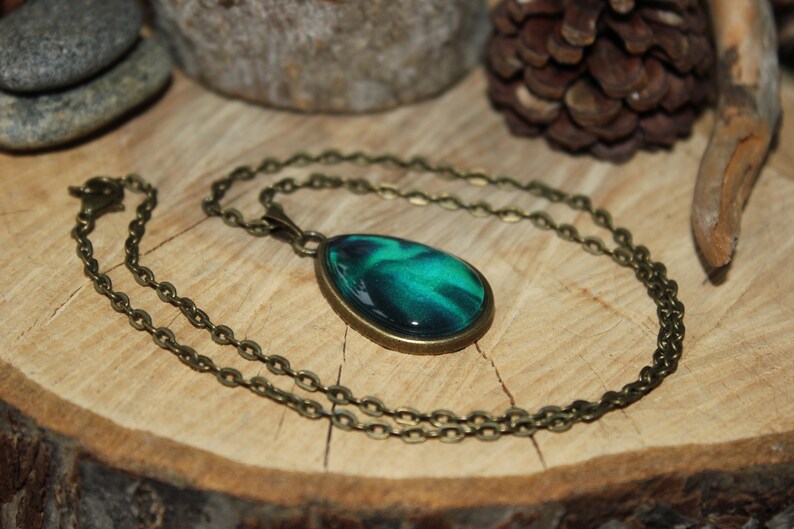 Night Sky Pendant Tear Drop Pendant Northern Lights Pendant Aurora Borealis Jewelry Bronze Necklace Personalized Pendant
