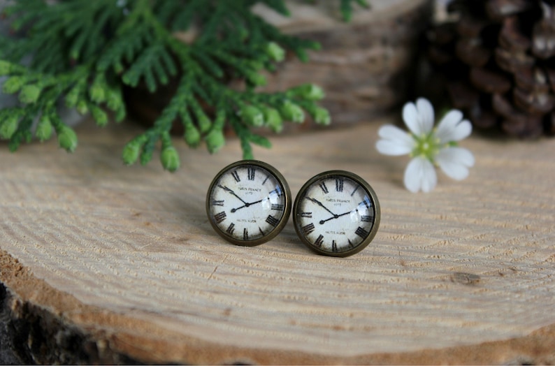 Clock Stud Earrings Clock Dial Jewelry Vintage Clock Etsy