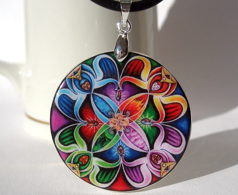 Abstract Wavy Pattern Pendant Rainbow Kaleidoscope Necklace Polymer Clay Pendant Personalized Jewelry image 2