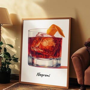 Decoración de carrito de bar, póster de cócteles, bebida de autor, negroni, arte de martini, impresiones de cócteles, decoración de estanterías, impresión mate