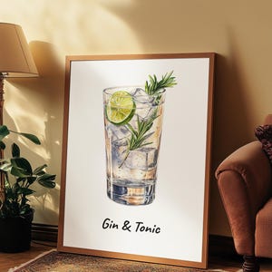 Decoración de carrito de bar, póster de cócteles, bebida de autor, gin-tonic, arte de martini, impresiones de cócteles, decoración de estanterías, impresión mate