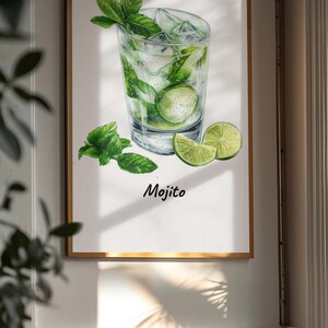 Decoración de carrito de bar, póster de cócteles, bebida de autor, mojito, arte de martini, impresiones de cócteles, decoración de estanterías, impresión mate