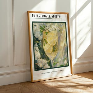 Decoración de carrito de bar, póster de cócteles, bebida de autor, spritz de flor de saúco, arte de martini, impresiones de cócteles, decoración de estanterías, impresión mate