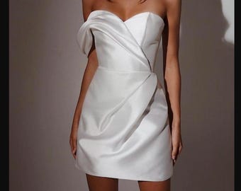 Mikado Kurzes Brautkleid | Trägerloses Braut Minikleid | Modernes Brautkleid Brautkleid | Empfang Kleid | Standesamtliche Hochzeitskleid | Samanth