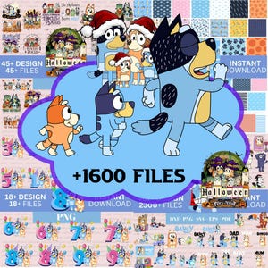 1600+ anniversaire Bluey chien et amis Svg, Clipart personnages de dessins animés, Png Transparents, couper des fichiers pour Cricut, anniversaire Bluey Dog, enfant de l'été