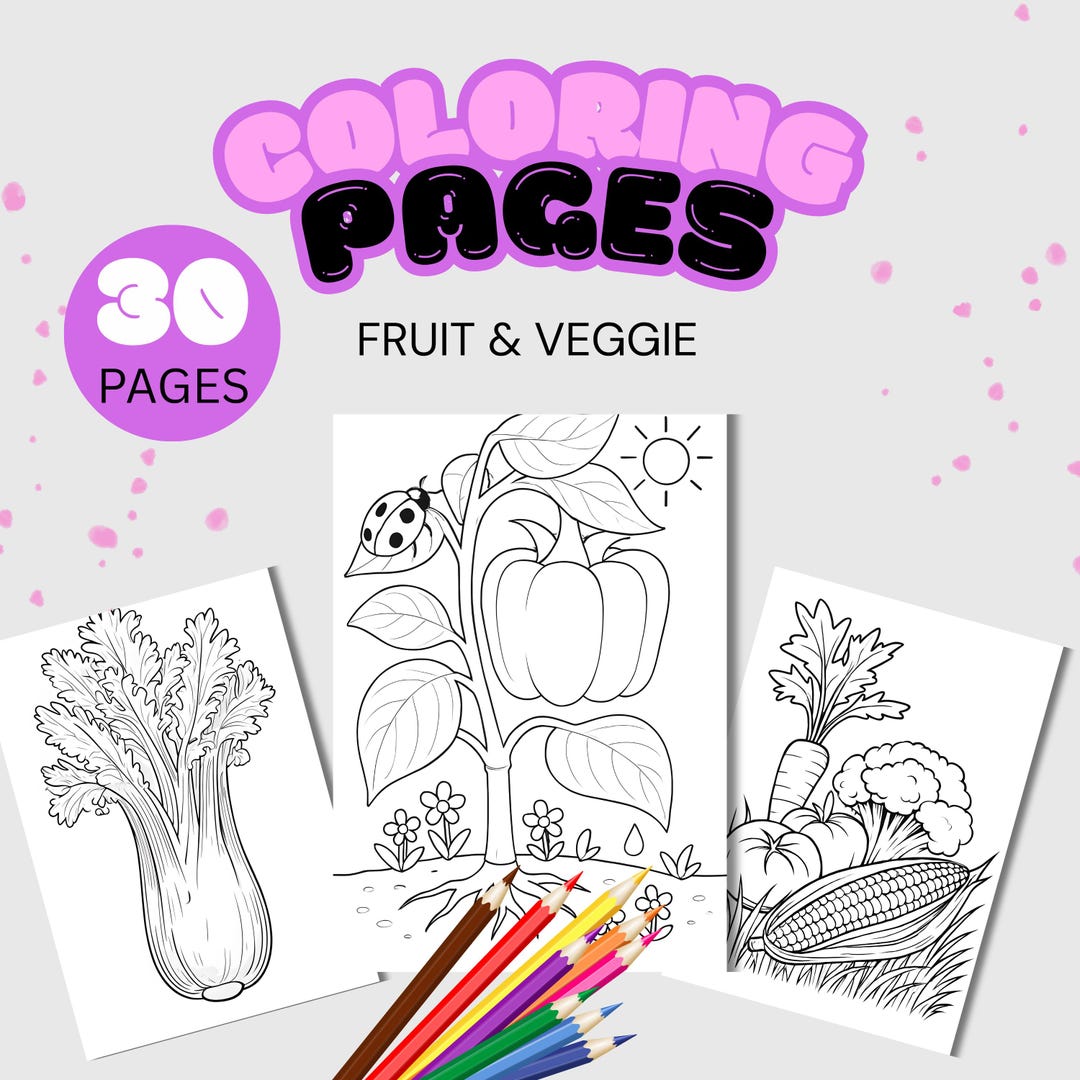 Fruit & Veggie Coloring Pages: Bold, Easy Printables (PDF Download) - Etsy