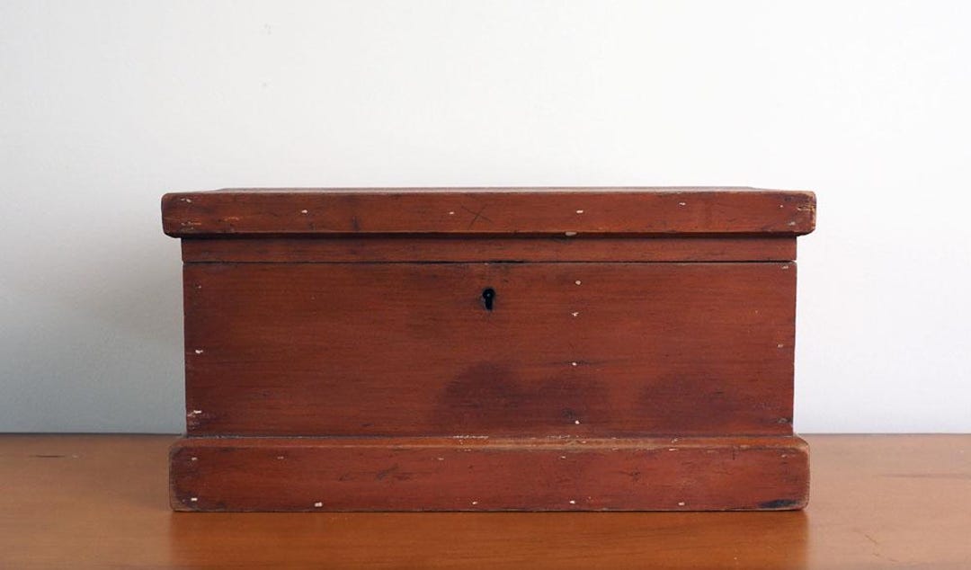Antique Primitive Wood Storage Box With Divider – Early 1900s Handmade ...