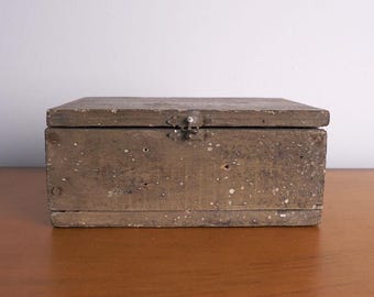 Vintage Rustic Wood Box with Original Aged Paint · Primitive Storage Box · Farmhouse Decor