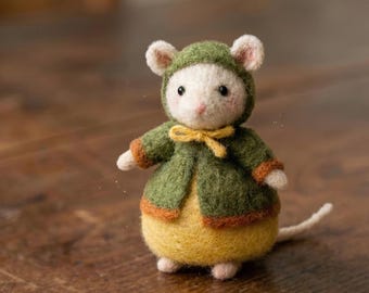 Hazel the Sprout-Seeker - Needle Felted Mouse - The Whiskered Chronicles Collectible - Handmade Wool Art - Whimsical Forest Animal Gift