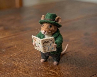 Atlas the Cartographer - Needle Felted Mouse - The Whiskered Chronicles Collectible - Handmade Wool Art Mouse with Map