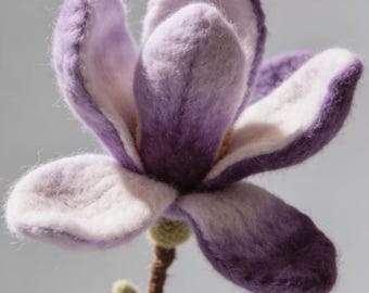 Handmade Felt Magnolia Flower, Needle Felted Purple Blossom, Wool Floral Gift, Home Decor, Everlasting Flowere