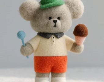 Handmade Felt Bear Toy – Cute Wool Teddy Bear  – Soft Waldorf Style Stuffed Animal Gift for Kids & Collectors, Handmade Wool Gift
