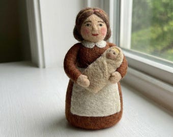 Handmade Needle Felted Mother and Baby Doll – Unique Felted Art Sculpture, Baby Gift, Home Décor, Collectible Art, Baby Nursery Decoration