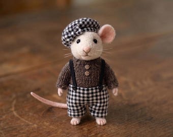 Festus the Celebrator - Needle Felted Mouse - Whiskered Chronicles Collectible Wool Art - Handmade Party Mouse with Cake & Balloons Gift