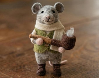 Cedric the Storyteller - Needle Felted Mouse - The Whiskered Chronicles Collectible - Handmade Wool Art Mouse with Pipe and Boots Gift