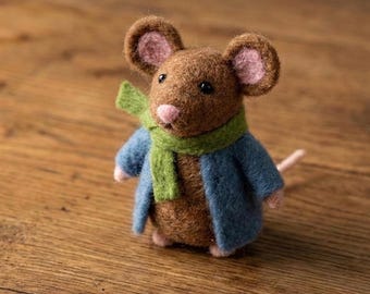 Oliver the Postman - Needle Felted Mouse - The Whiskered Chronicles Collectible - Handmade Wool Art - Mouse in Blue Coat Gift