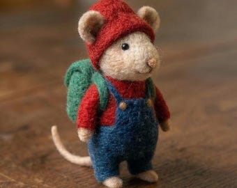 Pip the Trail-Blazer - Needle Felted Mouse - The Whiskered Chronicles Collectible - Handmade Wool Art - Tiny Traveler Mouse with Backpack