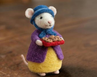 Matilda the Hearth-Keeper - Needle Felted Mouse - The Whiskered Chronicles Collectible - Handmade Wool Art - Mouse with Cookie Tray Gift