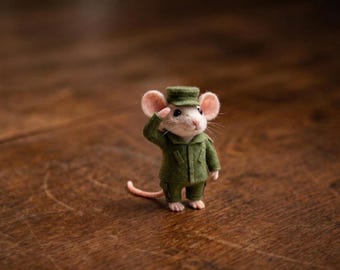 Major Moss the Border Guard - Needle Felted Mouse - The Whiskered Chronicles Collectible - Handmade Soldier Mouse Wool Art Gift