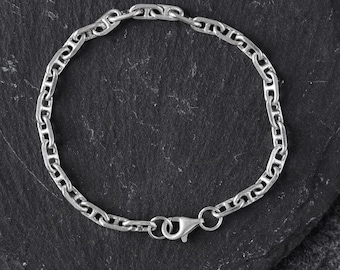 Vintage Silver Mariner Link Chain Anklet, Anchor Link Pig Nose Ankle Bracelet, Unisex Nautical Summer Beach Foot Jewelry