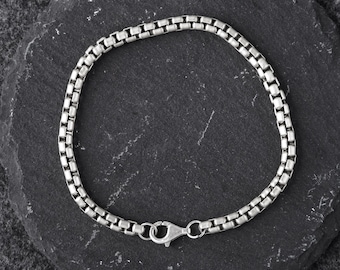 925 Sterling Silver Box Chain Anklet, Classic Venetian Link Ankle Bracelet, Unisex Geometric Beach Foot Jewelry