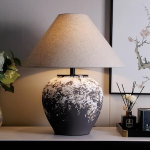 Wabi-Sabi Handmade Ceramic Table Lamp – Minimalist Clay Body with Rustic Glazed Finish – Unique Imperfect Aesthetic