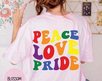 Peace, Love, Pride LGBTQIA Pride Month Comfort Colors Shirt, LGBTQ rainbow t-shirt