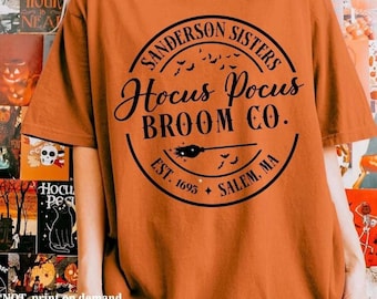 Hocus Pocus Broom CO Halloween Comfort Colors Shirt, Crewneck Witch T-Shirt