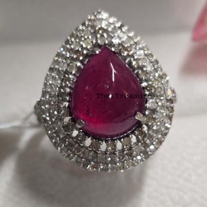 Natural Ruby Gemstone & Diamond Handmade Ring, Sterling 925 Silver Partywear Cocktail Jewelry Gift