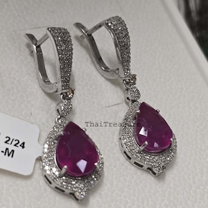 Natürliche Rubin & Diamant Ohrring, 925 Sterling Silber Modeschmuck, Hochzeit, Jubiläumsgeschenk für Sie