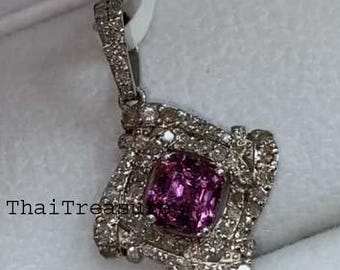 Natural Purple Spinel & Pave Diamond Sterling 925 Silver Handmade Pendant, Birthday Gift Jewelry,