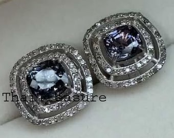 Kolczyki ze srebra próby 925 z naturalnym niebieskim spinelem i diamentami, ręcznie robione, prezent na rocznicę dla kobiet
